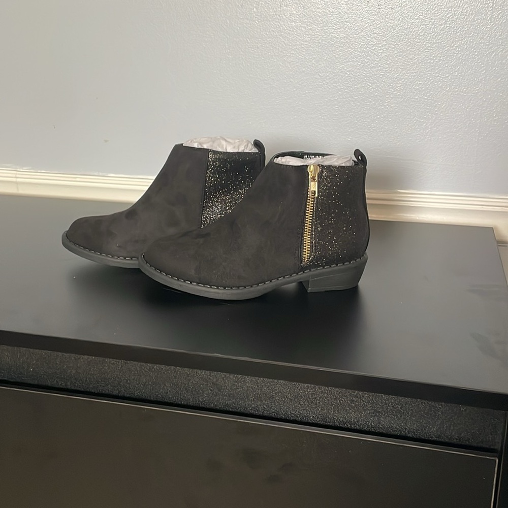 Fabkids glitter, zip button bootie boots, black size 1